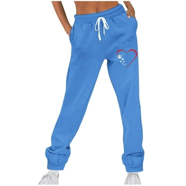 USNSM Pants for Women Fashion Lovely Heart Print Elastic Drawstring Sweatpants Casual Jogger Pants with Pockets Sky Blue XXL