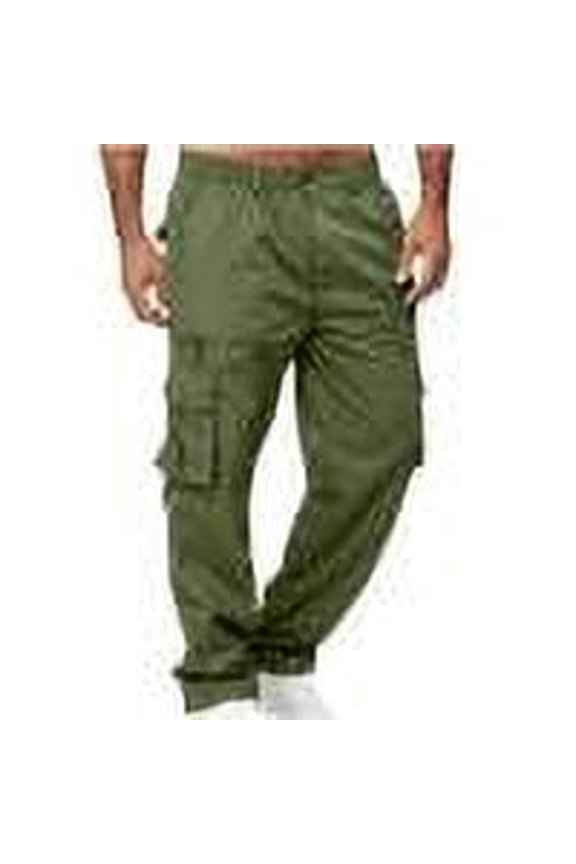 Plus Size Button Up Closure Elastic Waist Cargo Pants Mens Cargo Pants Zipper Decorate Multi-Pocket Cropped Trousers Green# M