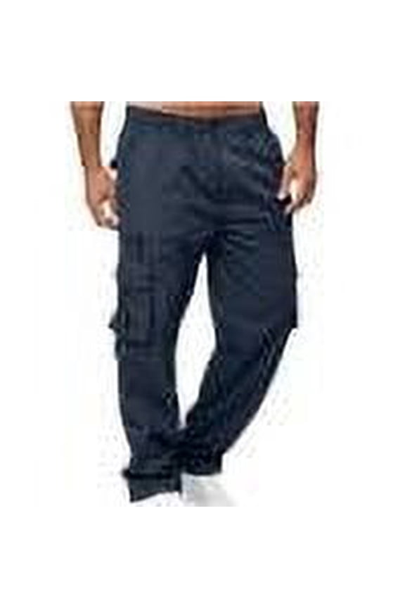 Plus Size Button Up Closure Elastic Waist Cargo Pants Mens Cargo Pants Zipper Decorate Multi-Pocket Cropped Trousers Navy M