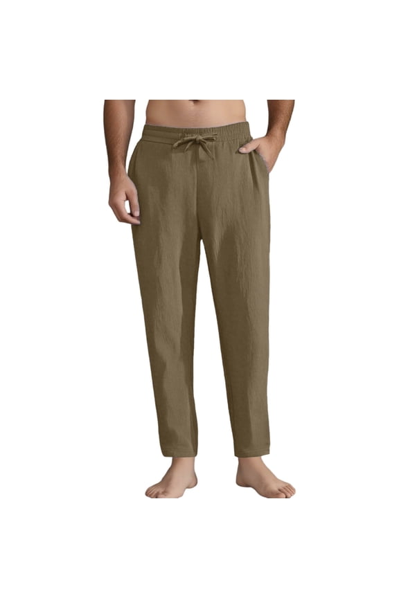 Plus Size Casual Pants Men's Breathable Thin Loose Fit Drawstring Jogging Pants Solid Color Straight Leg Pants Yellow XL