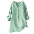 thumbnail image 1 of USNSM Plus Size Womens Long T-Shirts Summer Cotton and Linen 3/4 Length Sleeve Button V Neck Henley Shirts Loose Fit Oversized Baggy Leisure Tshirt Tops Green#02 XXXXL, 1 of 7