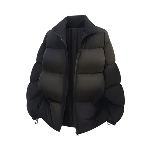 USNSM Puffer Coats Men, Zip Up Stand Neck Puffer Jackets Water-Resistant Lightweight Winter Hooded Jacket Coat Black XXL