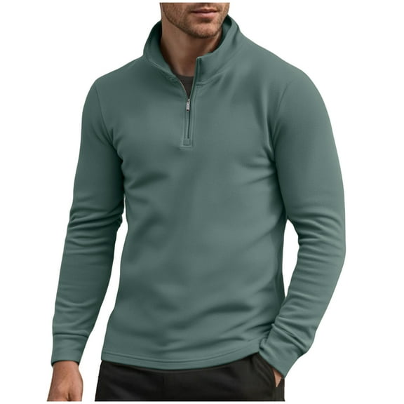 USNSM Quarter Zip Pullover Men Solid Color Golf Jacket Fleece Lined Long Sleeved Stand Up Collar Pullover Fall Bottom Sweatshirt Green XL