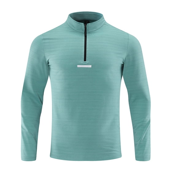USNSM Quarter Zip Pullover for Men Mock Neck Running Shirt Long Sleeve Elastic Soft Quick Dry Athletic Workout Gym Shirts Green M