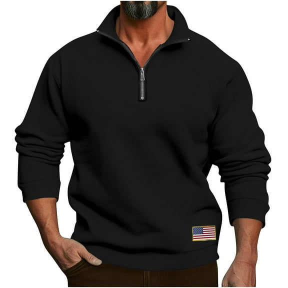 USNSM Quarter Zip Sweaters for Men Solid Color Slim Fit Long Sleeve Knitted Pullover Mock Neck Business Casual Dress Shirt Black XL
