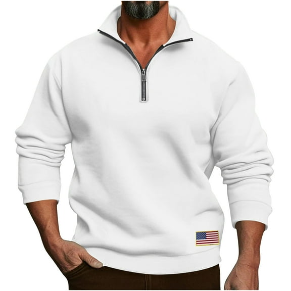 USNSM Quarter Zip Sweaters for Men Solid Color Slim Fit Long Sleeve Knitted Pullover Mock Neck Business Casual Dress Shirt White M
