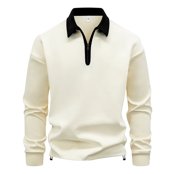 USNSM Quarter Zip Up Shirt for Men Long Sleeve Collared Pullover Casual Tops Loose Fit Solid Lightweight Shirt Trendy Work Top Beige XXXL