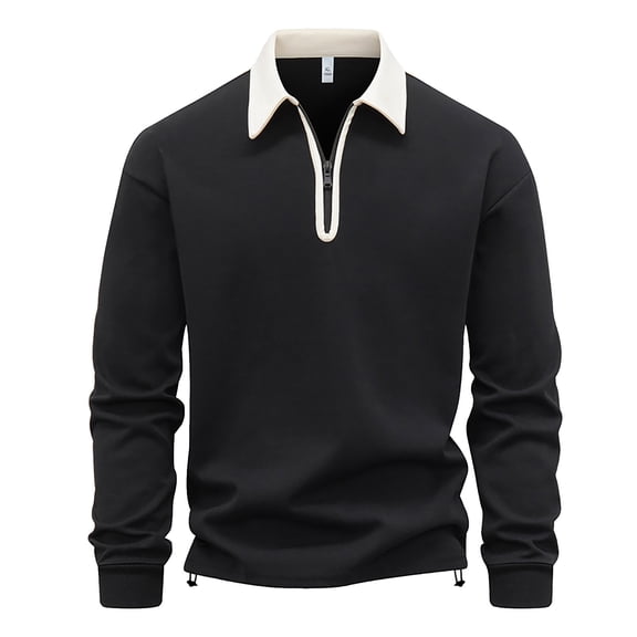 USNSM Quarter Zip Up Shirt for Men Long Sleeve Collared Pullover Casual Tops Loose Fit Solid Lightweight Shirt Trendy Work Top Black XXL