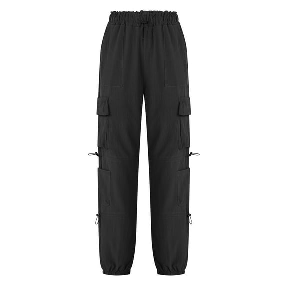 USNSM Quick Dry Cargo Pants for Women Lightweight Hiking Pants Elastic Water-Resistant Wide Leg Pants with Pockets Black L