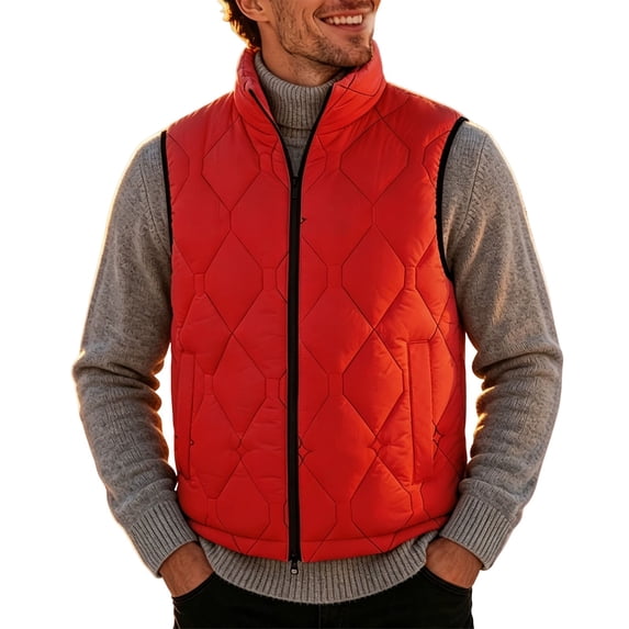 USNSM Quilted Puffer Vest Men Fall Winter Warm Sleeveless Stand Up Collar Zipper Lightweight Outwear Padded Cotton Jackets Red XXXL