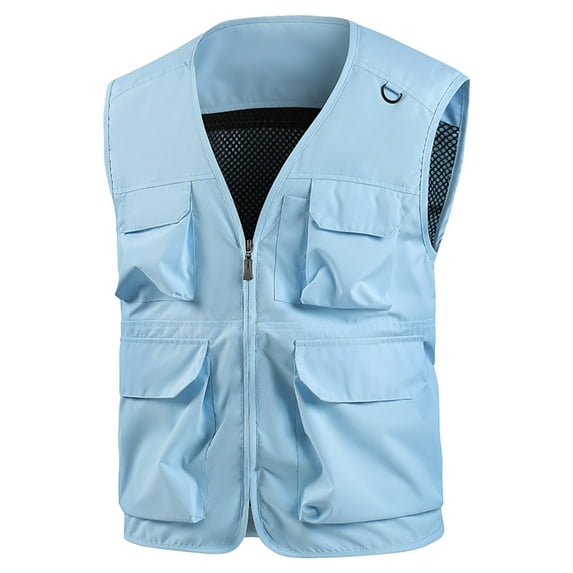 USNSM (S-5XL) Big and Tall Men's Casual Vest Lightweight Solid Color Work V-neck Sleeveless Jacket for Outdoor Hiking Travel Blue XXXXL
