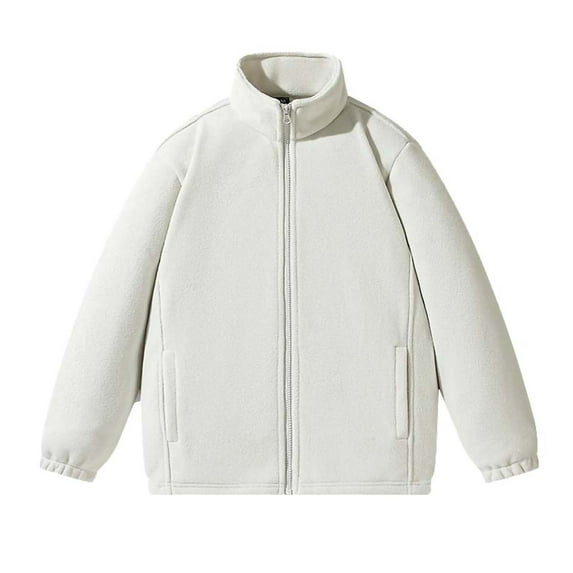 USNSM (S-5XL) Big and Tall Men's Fleece Long Sleeved Top Solid Color Outdoor Stand Up Collar Jacket Men's Fall Winter Casual Shirts White L