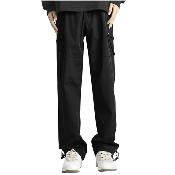 USNSM (S-5XL)Big and Tall Men's Hiking Cargo Pants Solid Water-Resistant Quick Dry UPF 50+ Travel Camping Work Pants Zipper Pocket Black M
