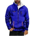 thumbnail image 1 of USNSM (S-5XL) Big and Tall Men's Vintage Casual Solid Color Long Sleeve Stand-Up Collar Zipper Pocket Fleece Lined Jacket Blue XXXXXL, 1 of 4
