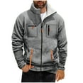 thumbnail image 1 of USNSM (S-5XL) Big and Tall Men's Vintage Casual Solid Color Long Sleeve Stand-Up Collar Zipper Pocket Fleece Lined Jacket Gray XXXL, 1 of 4