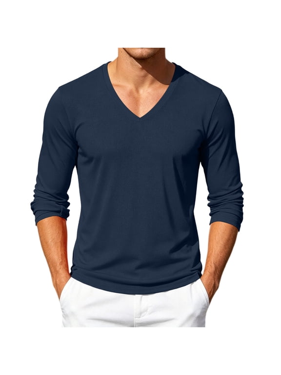 (S-5XL) Big and Tall Mens Mesh Short Sleeve Pullover T-Shirt Casual Solid Sports Slim Fit V Neck Muscle Tee Shirts Blue XXXL