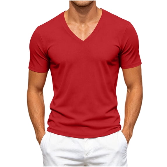 USNSM (S-5XL) Big and Tall Mens Mesh Short Sleeve Pullover T-Shirt Casual Solid Sports Slim Fit V Neck Muscle Tee Shirts Red M