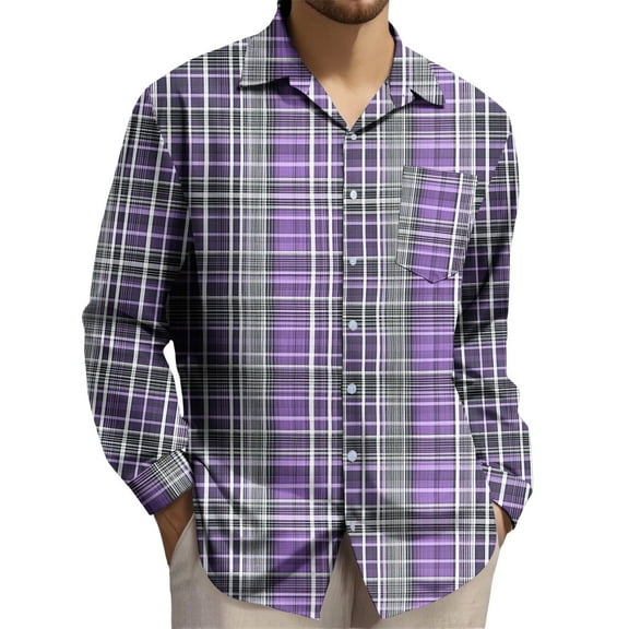 USNSM (S-5XL) Big and Tall Mens Plaid Button Down Shirts Wrinkle Free Stretch Business Casual Long Sleeved Lapel Shirt Tops Multicolor XL