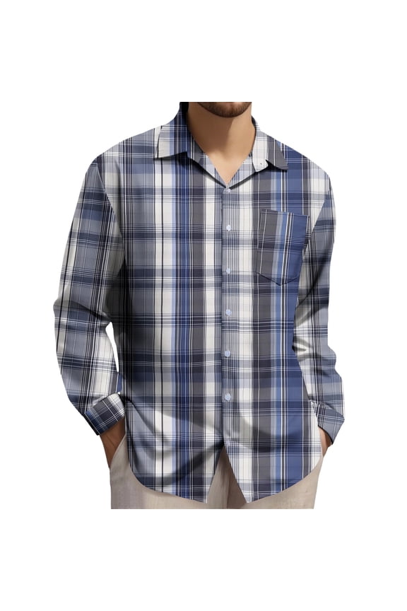 (S-5XL) Big and Tall Mens Plaid Button Down Shirts Wrinkle Free Stretch Business Casual Long Sleeved Lapel Shirt Tops Multicolor XXXXXL