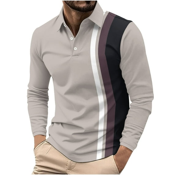 USNSM (S-5XL) Big and Tall Mens Shirts Long Sleeve Color Block T Shirt Fall Lightweight Casual Button Lapel Shirts Gray M