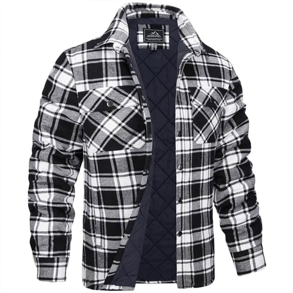 USNSM (S-5XL) Men's Big and Tall Jacket Fleece Lined Heavyweight Flannel Shirts Cotton Button Up Plaid Shirt Warm Winter Coat Black XXL