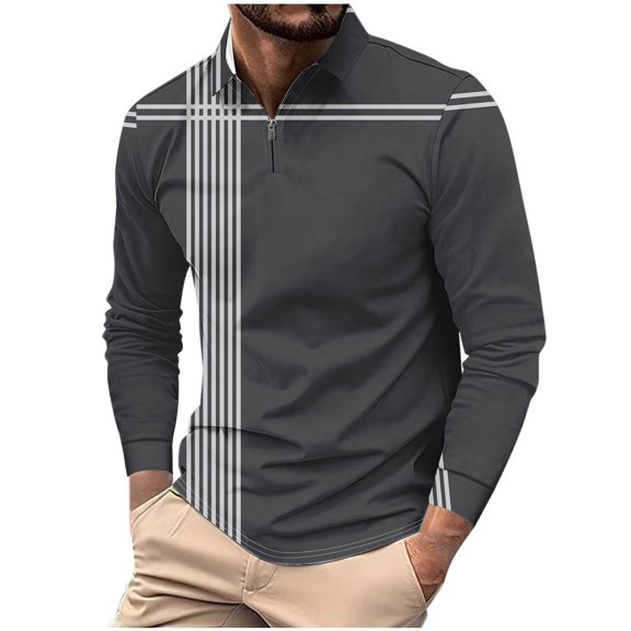 USNSM (S-5XL) Men's Big and Tall Striped Shirts Casual Long Sleeve Color Block Lapel Half Zipper Pullover T Shirt Top Black XXXXXL