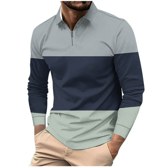 USNSM (S-5XL) Men's Big and Tall Striped Shirts Casual Long Sleeve Color Block Lapel Half Zipper Pullover T Shirt Top Multicolor XXXL
