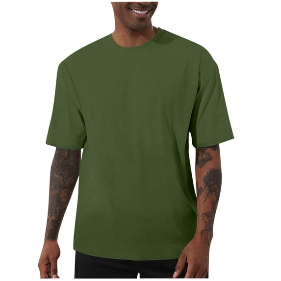 USNSM (S-5XL)Men's Cotton T-Shirt Big and Tall Short Sleeve Crew Neck Tee Shirts Spring Summer Solid Basic Blouses Tops Streetwear Green M