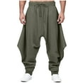 thumbnail image 1 of USNSM (S-5XL) Men's Harem Pants Solid Color Plus Size Ankle Tied Haren Pants Loose Stretchy Waist Casual Hippie Trousers Green XXL, 1 of 5