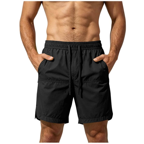 USNSM (S-5XL) Men's Plus Size Swim Trunks Board Shorts Quick Dry Bathing Suits with Mesh Lining Pockets 7 Inch Inseam Beach Pants Black M