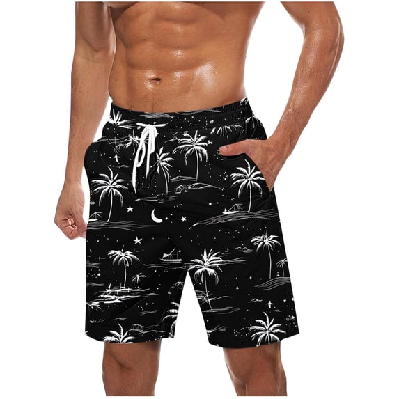 USNSM (S-5XL) Mens Big and Tall Swim Trunks Quick Dry Swimming Shorts Vacation Beach Board Shorts Printed Swimwear Bathing Suits Black XXXL