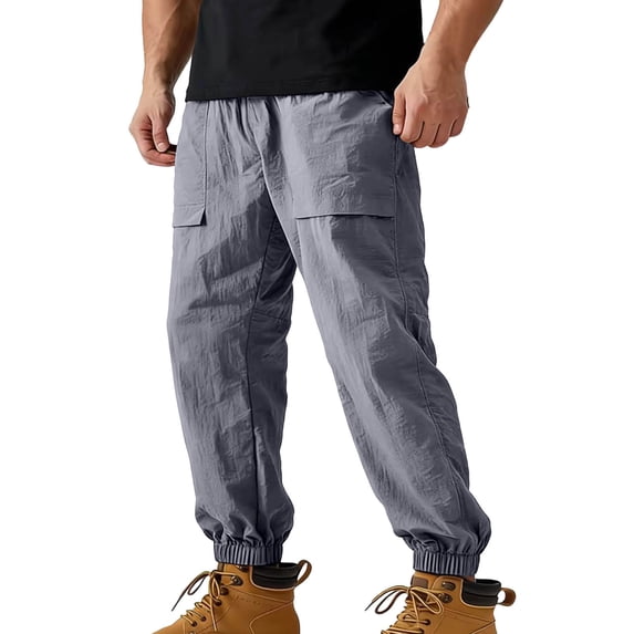 USNSM (S-5XL) Mens Jogger Cargo Pants Elastic Drawstring Waist Baggy Sweatpants Lightweight Plus Size Pants with Pocket Gray XXXXL