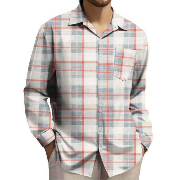USNSM (S-5XL) Mens Plus Size Plaid Button Down Shirts Wrinkle Free 4-Way Stretch Business Casual Long Sleeved Lapel Shirt Tops Multicolor XXL