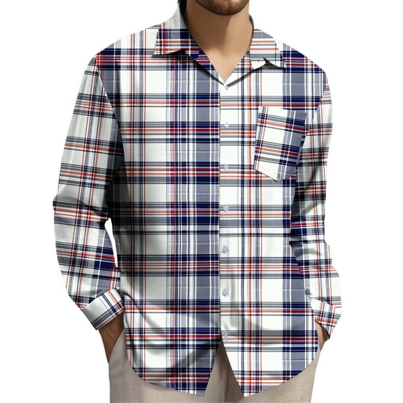 USNSM (S-5XL) Mens Plus Size Plaid Button Down Shirts Wrinkle Free 4-Way Stretch Business Casual Long Sleeved Lapel Shirt Tops Multicolor XXL