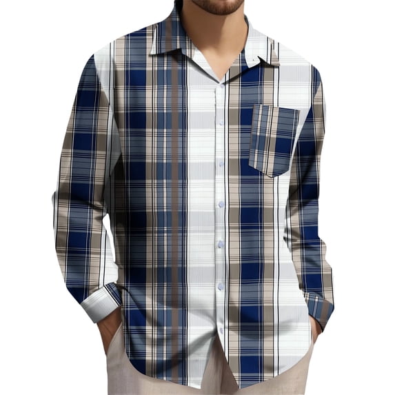 USNSM (S-5XL) Mens Plus Size Plaid Button Down Shirts Wrinkle Free 4-Way Stretch Business Casual Long Sleeved Lapel Shirt Tops Multicolor XXL