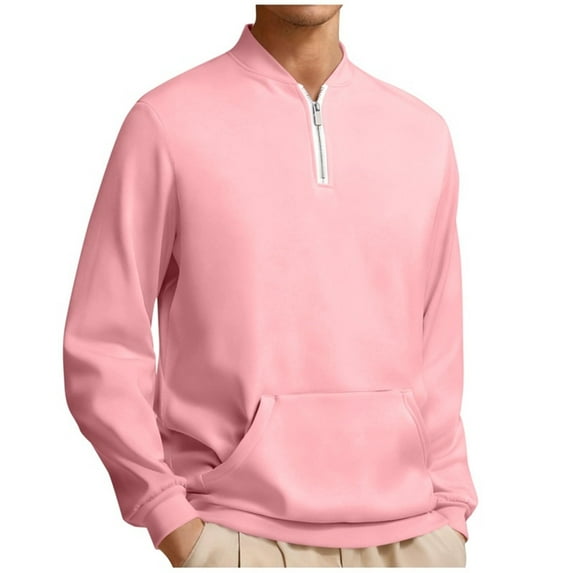 USNSM (S-5XL)Mens Quarter Zip Pullover Fall Regular Fit Casual Sweatshirt Lightweight Long Sleeve Comfy Top Shirt with Pocket Pink XXL