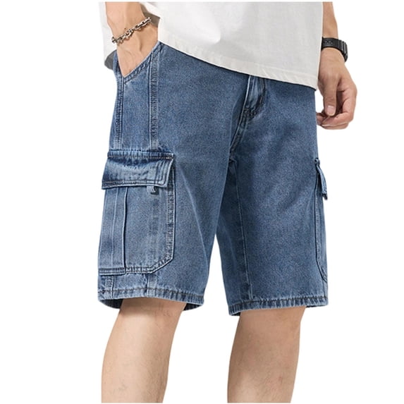 USNSM (S-5XL) Plus Size Baggy Jean Shorts Men's Cargo Ripped Elastic Waist Denim Shorts Comfy Casual Streetwear Summer Trendy Blue L