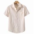 thumbnail image 1 of USNSM (S-5XL) Plus Size Cotton Linen Short Sleeve Shirts for Men Summer Casual Button Down Shirts Lightweight Breathable Dress Shirt Tops Yellow XXL, 1 of 2