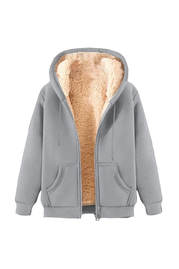 (S-5XL) Plus Size Hoodies for Men Thick Fleece Lining Jacket Solid Color Autumn Winter Thermal Zipper Sweatshirt Gray XXXXXL