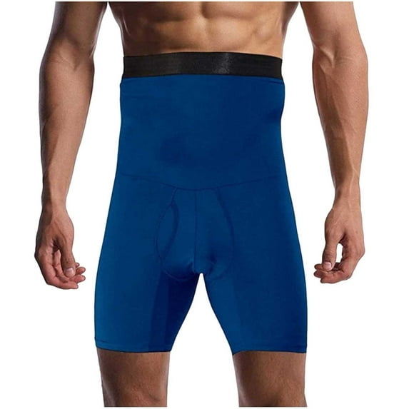 USNSM (S-5XL)Plus Size Men Tummy Control Shorts Compression Underwear High Waist Trainer Boxer Briefs Tight Pants Shapewear Blue XXXXL