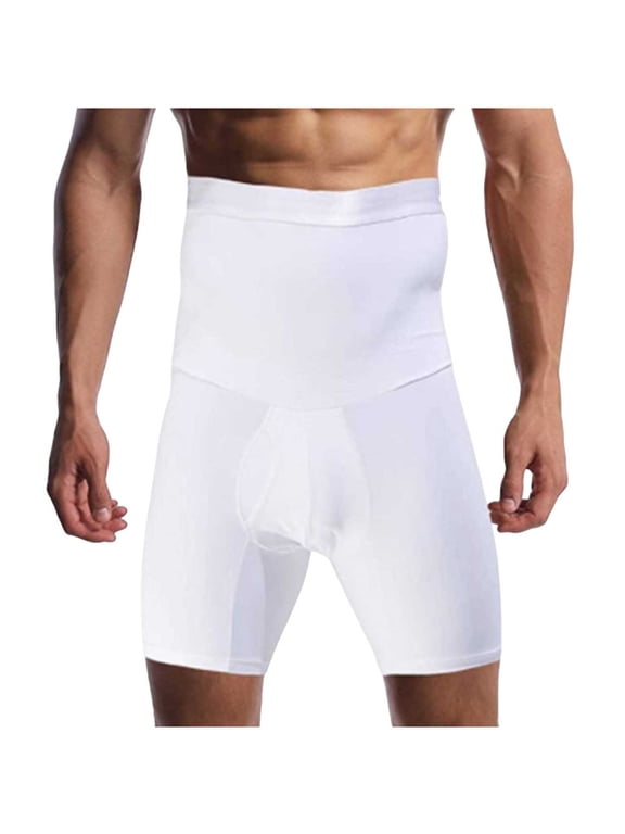 (S-5XL)Plus Size Men Tummy Control Shorts Compression Underwear High Waist Trainer Boxer Briefs Tight Pants Shapewear White L