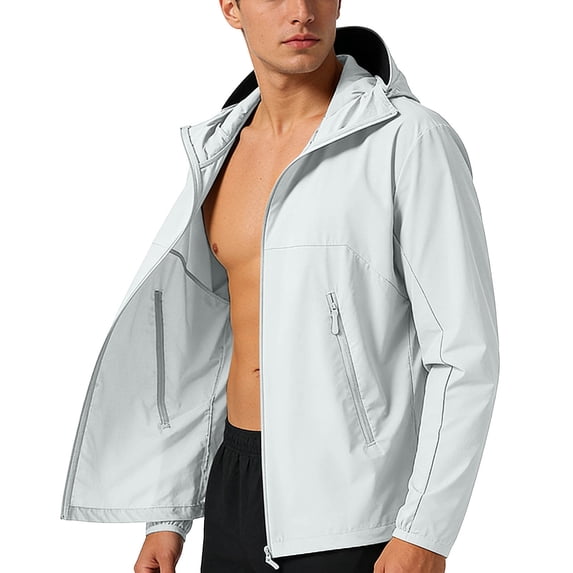 USNSM (S-5XL) Plus Size Men's UPF 50+ Sun Protection Hooded Jacket Lightweight Full Zip Hoodies Casual Athletic Long Sleeve Shirts White XL