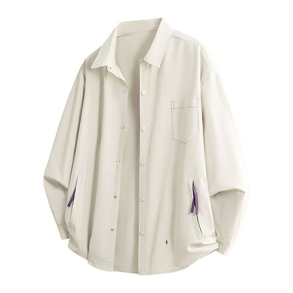 USNSM (S-XXXL) Big and Tall Mens Casual Shirts Solid Color Long Sleeves Classic Flannel Shirt Button Down Shirt Jacket Tops Beige L