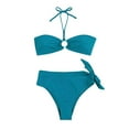 thumbnail image 1 of USNSM Sexy Sleeveless Swimsuits for Women Two Piece Solid Color Swimwear O-Ring Cutout Bikini Set Halter Lace up Swim Tube Tops with Side Tie Bottoms Blue XL, 1 of 1