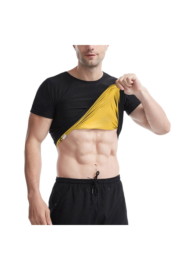 Shirt for Men Short Sleeve Mens Workout Gym Clothes Body Shaper Compression Vest Exercise Top Gold S