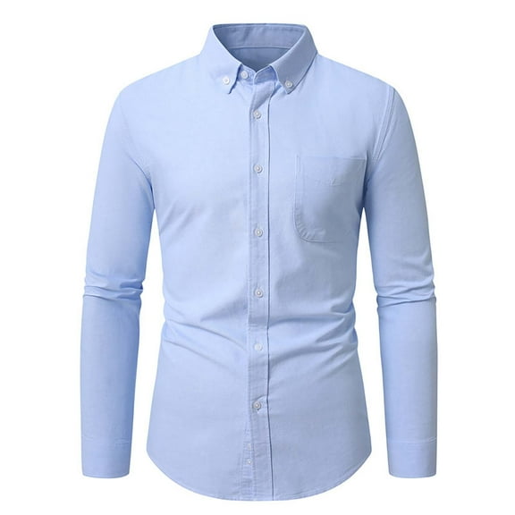 USNSM Shirts for Men Long Sleeve Classic Fit Business Formal Dress Shirts Casual Button Down Shirts with Front Pocket Blue L