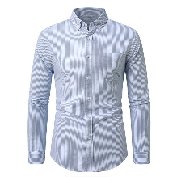 USNSM Shirts for Men Long Sleeve Classic Fit Business Formal Dress Shirts Casual Button Down Shirts with Front Pocket Blue L
