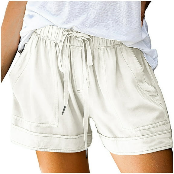 USNSM Shorts for Women Plus Size Comfy Drawstring Casual Elastic Waist Pocket Loose Shorts Pants S White