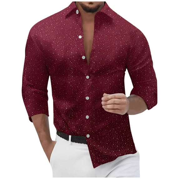 USNSM Silk Satin Dress Shirt for Men Long Sleeve Casual Hot-Gold Party Blouses Slim Fit Button Up Fashion Solid Color Shirts Red L