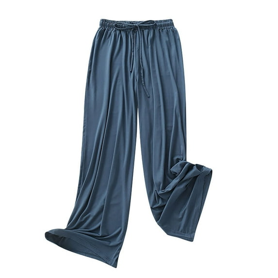 USNSM Silky Wide Leg Pants for Women Solid Color Drape Straight Trousers Drawstring Elastic Waist Casual Sports Fitness Yoga Pants Blue L